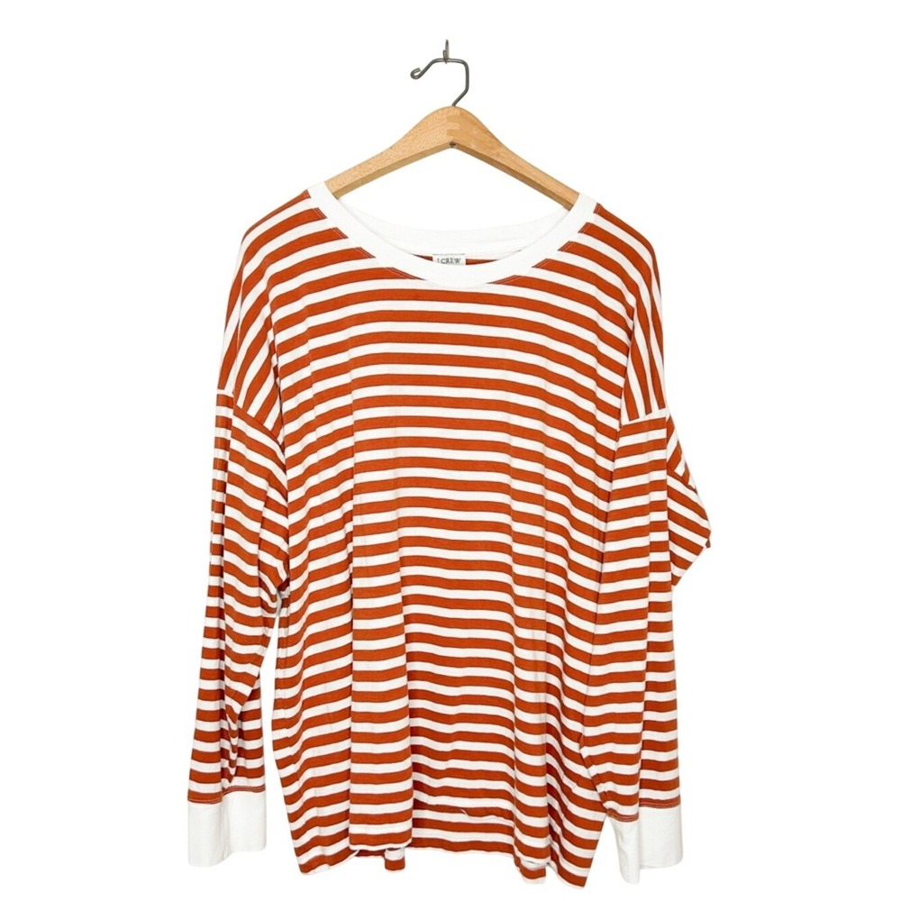 J. Crew Classic Long Sleeve Neutral Stripe T Shirt 100% Cotton Plus Size 2X